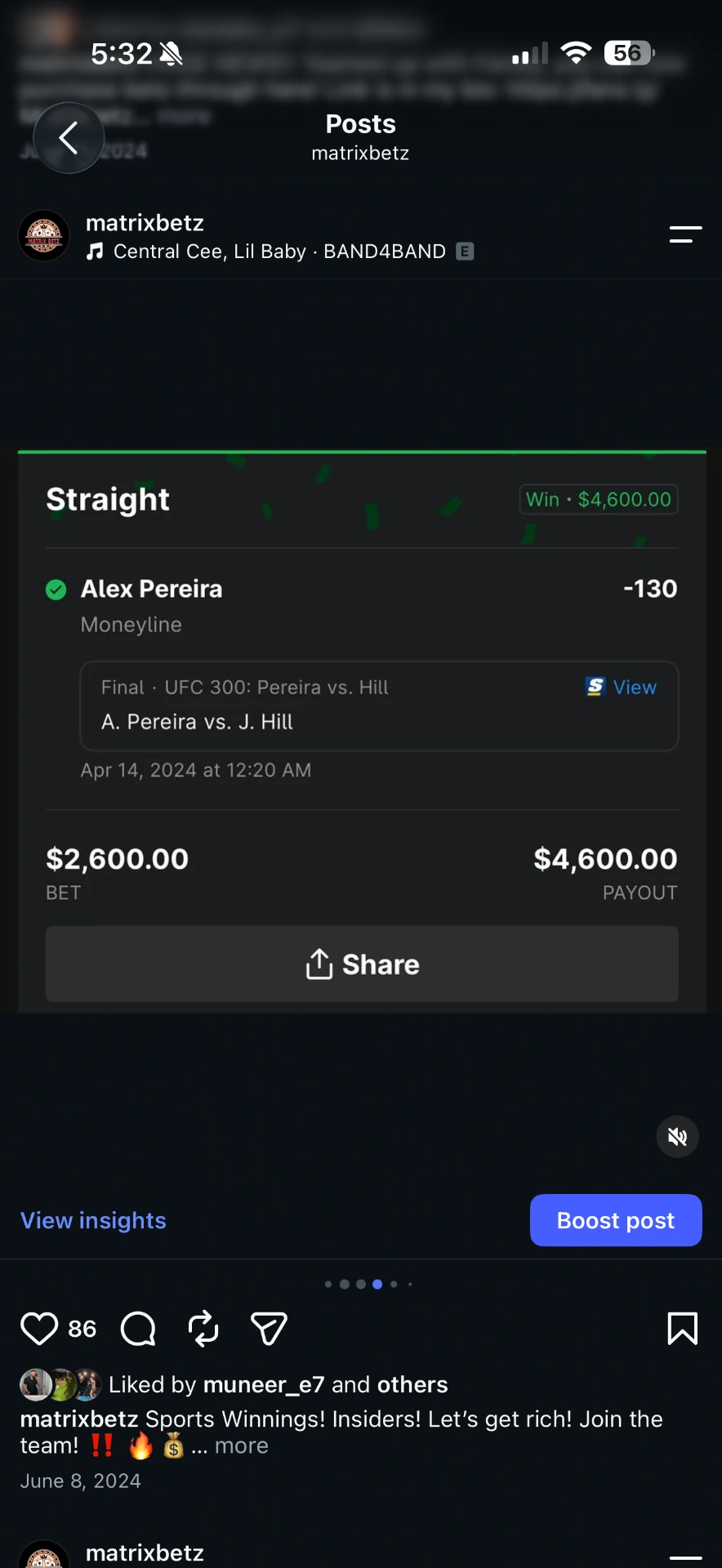 Alex Pereira moneyline — settled win.
